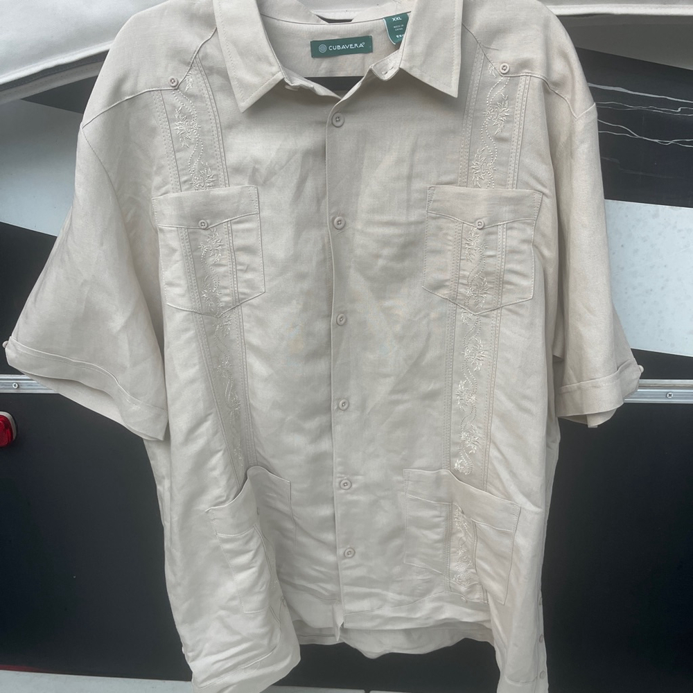 Men's Cubavera Casual Button Down Shirt XXL Beige